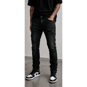 Preme Jeans Men 38x35 Black Distressed Relaxed Stacked Denim Goth Y2k Skater